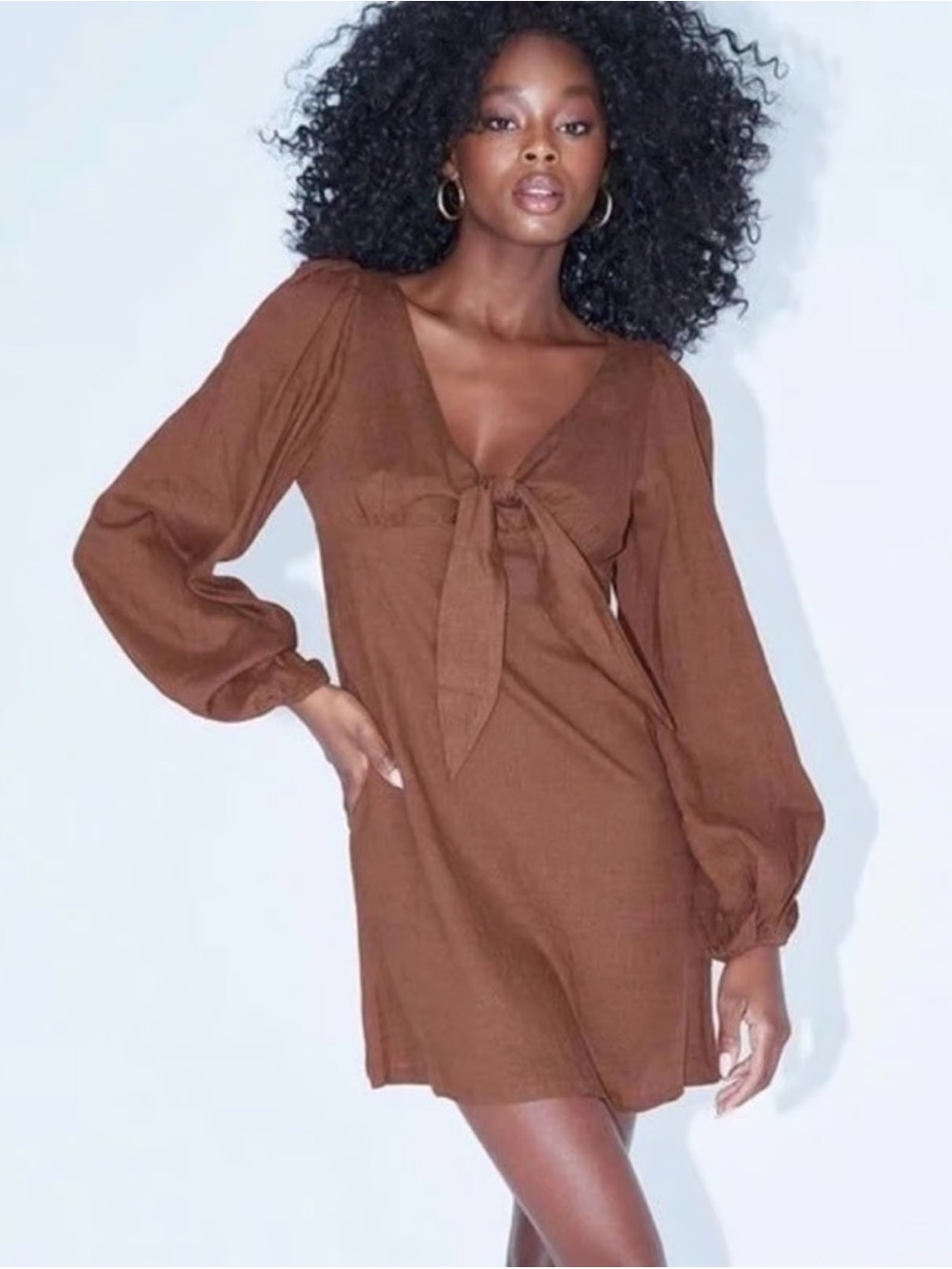 Princess Polly Chocolate Brown Tie-Front Mini Dress
